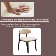 Set Of 4 Mid-Century Modern Cotton-Linen Dining Chairs, Ergonomic Upholstered Chairs With Solid Wood Legs &  300lbs Capacity For Kitchen & Dining Room Light Grey - 淺灰色 - 查看 8