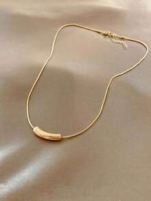 1 Minimalist Smile Small Curved Tube Pendant Necklace - Golden Yellow - View 1