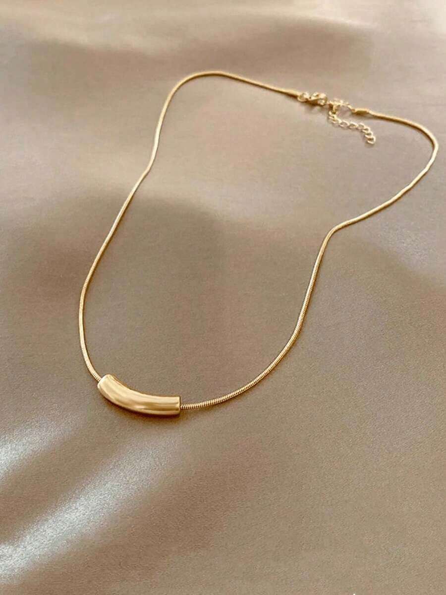 1 Minimalist Smile Small Curved Tube Pendant Necklace - Golden Yellow - View 1