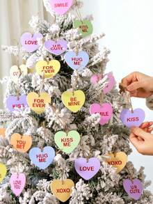 24/12件装情人节装饰挂件，木质糖果心形树饰，可爱“做我的爱，永远爱你”木质糖果心形挂件，适用于家居、婚礼、礼品、餐桌、墙壁、门饰 - 彩色 - 查看 3