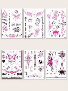 STARTTOOS 6pcs Pink Y2K Sweet & Edgy Butterfly Wings Spider Flame Star Heart Pattern DIY Wrist Ankle Shoulder Neck Collarbone Daily Party Holiday Gift Realistic Temporary Tattoo Stickers - Multicolor - View 2