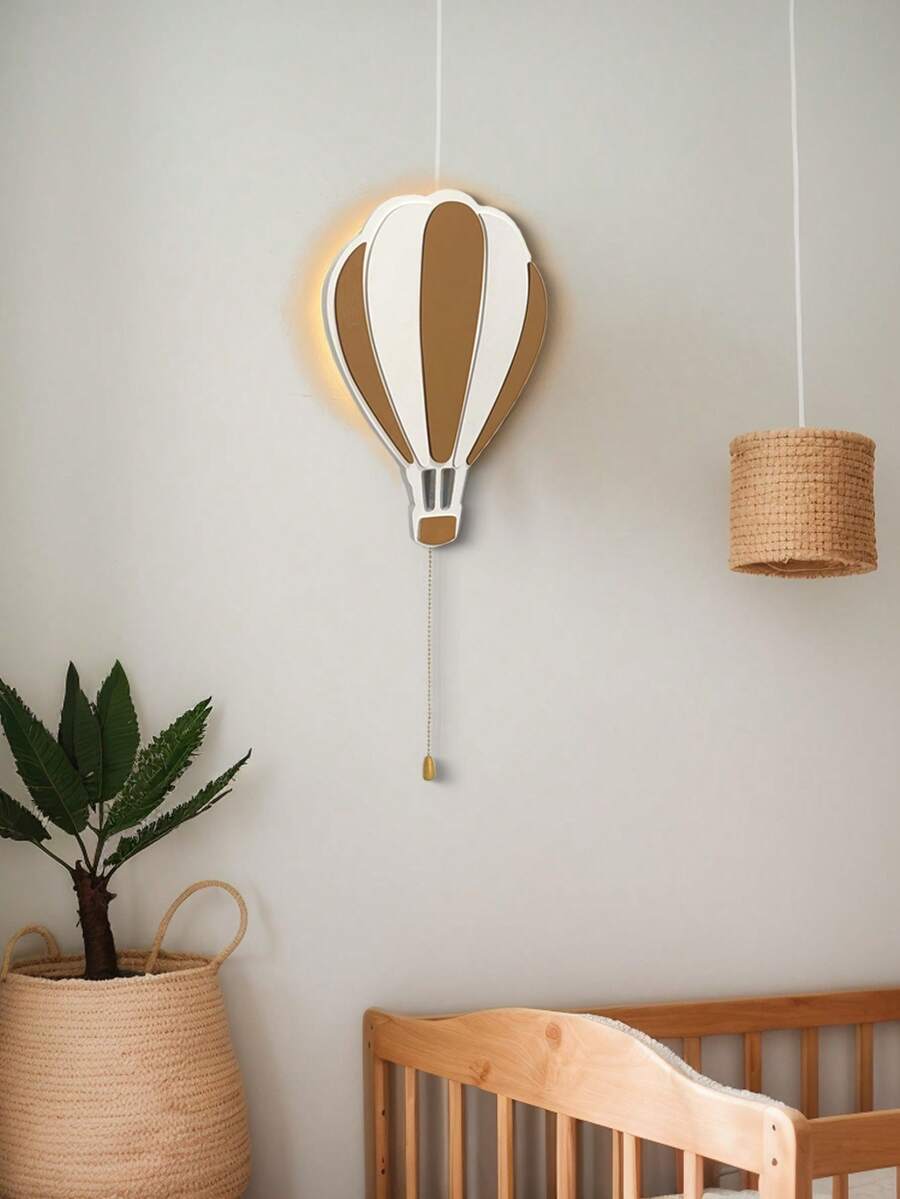 1pc Children's Bedroom Wall Lamp, Wooden Balloon Hanging Night Light, Battery Powered