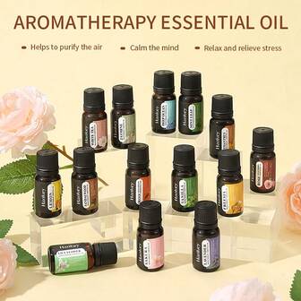 6pcs Aromatherapy Essential Oil Set - 1 Rose, 1 Lavender, 1 Vanilla, 1 Sandalwood, 1 Cherry Blossom, 1 Jasmine, Diffuser, Candle, Aroma Stone, Humidifier, Refill Oil