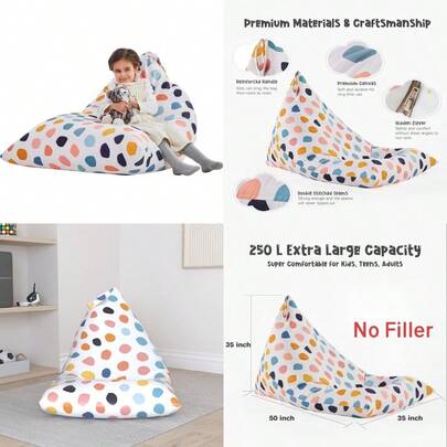 Nobildonna Stuffed Animal Storage Bean Bag For No Filler Extra Large 250L Bean Bag Chair Cover Only Washable Beag Without Filling Soft Premium Canvas Stuffable Bean Bag Cover (Pebble)