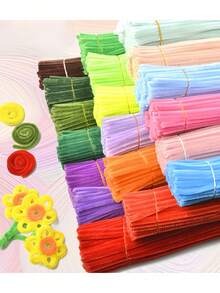 100/200 piezas Combo de hilo de chenilla suave de colores, materiales hechos a mano para artes, manualidades, decoraciones DIY - Excelente para hacer adornos de animales, florales y navideños - Multicolor - Ver 2