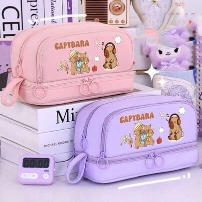 Estuche para lápices de doble capa de gran capacidad con diseño de panda, bolsa de almacenamiento de papelería de poliéster, adecuado para estudiantes, estuche para lápices, mochila, estuche para lápices de varias capas, útiles escolares, esencial escolar, perfecto para estudiantes y regalos de Navidad