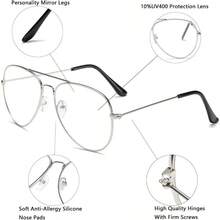 Clear Aviator Glasses Lens Premium Classic Metal Frame Eyeglasses - 銀色 - 查看 4