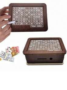 1个装现金保险箱木质储蓄罐，存钱罐，现金储蓄挑战罐，木质钱箱，现金储蓄罐，成人现金储蓄罐，新年礼物存钱罐，圣诞节礼物 - 黑色 - 查看 2