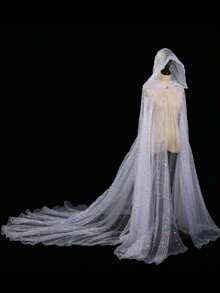 Women's Bridal Sheer Hooded Cloak Shawl Dress Robe, Halloween Costume, Wedding, Carnival, Valentine's Day Autumn Outfit - Multicolor - View 8