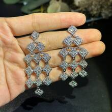 1 Pair Luxury Cubic Zirconia Square Tassel Decor Earrings, Suitable For Women, Formal Occasions/Celebrations - 1Pair - View 5