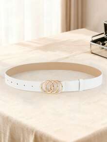 Set de 3 cinturones de mujer de talla grande de PU con hebilla de triple aleación decorativa, de moda y versátil, adecuado para todas las estaciones - Hebillas de tres anillos - Ver 7