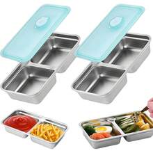 Recipientes para aperitivos de acero inoxidable, 2 piezas Recipientes para aperitivos reutilizables con compartimentos dobles y tapas, Recipiente para comida, Cajas para aperitivos para viajes, oficina, picnic - 1 - Ver 1