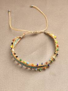 1 pieza Brazalete ajustable trenzado chapado en oro de 18K con estilo bohemio para mujer - Multicolor - Ver 5