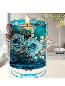 Urzekająca noc, szklana świeca bożonarodzeniowa i projekt domu – płaska dekoracja świąteczna z akrylu 2D, odpowiednia na werandę, do sypialni i salonu – najlepszy prezent świąteczny