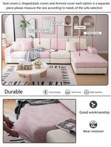 1件装弹力沙发套，防滑、防水、全覆盖、加厚面料、四季通用、可机洗、防尘、宠物友好、家居装饰，适用于L型沙发和1/2/3/4人座沙发，粉色 - 粉色 - 查看 11