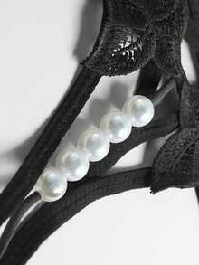 1 件性感透明刺绣女士内裤，镂空珍珠按摩开裆低腰丁字裤，适合情人节、外出穿着的内衣和睡衣 - 黑色 - 查看 6