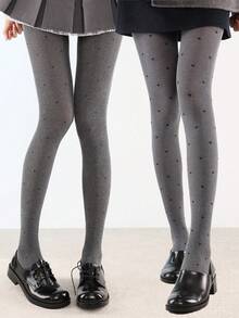 1pc Velvet Black Polka Dot Pantyhose, Retro Fashion Wear, Grey Cozy Tights