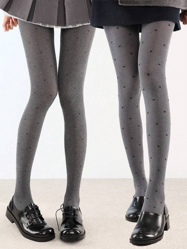 1pc Velvet Black Polka Dot Pantyhose, Retro Fashion Wear, Grey Cozy Tights