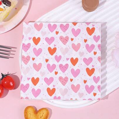 20 piezas/40 piezas/60 piezas, Servilletas de papel con corazones rosas, Toallas de mano desechables de 2 capas, Servilletas de papel románticas de 13 x 13 pulgadas para San Valentín, aniversario, cumpleaños, suministros para bodas, Pañuelos de papel rojos y rosas para cena en casa, suministros para fiestas