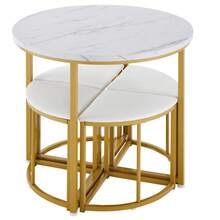Dining Table & Chair Sets - White+Gold + MDF+Metal + Seats 4 - View 9
