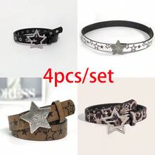 4pcs/3pcs/2pcs/1pc Retro Western Style Women Belt, Featuring Star Buckle In Black, Khaki, White And Gold Colors, Durable Standard Size Suitable For Casual, Formal, Beach And Daily Wear, Unisex Western Fashion Item (No Feather, Machine Washable), Elegant Vintage Embossed Boho Design With Golden Hardware, Applicable For Wedding, Party And Daily Use, Comfortable PU Material - Multicolor - View 15