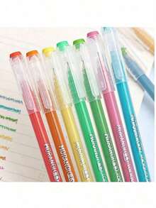 6支/9支装朗奇炫彩渐变色笔/荧光笔,0.5mm笔尖,透明笔杆,适用于绘画、标记、学生笔记、素描、手册制作、办公用途 - 彩色 - 查看 5