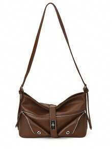 女士新月形单肩包，时尚个性街头设计，容量大，适合女士、女孩、大学生，适合购物、通勤、聚会等场合，咖啡色 - 咖啡 - 查看 11