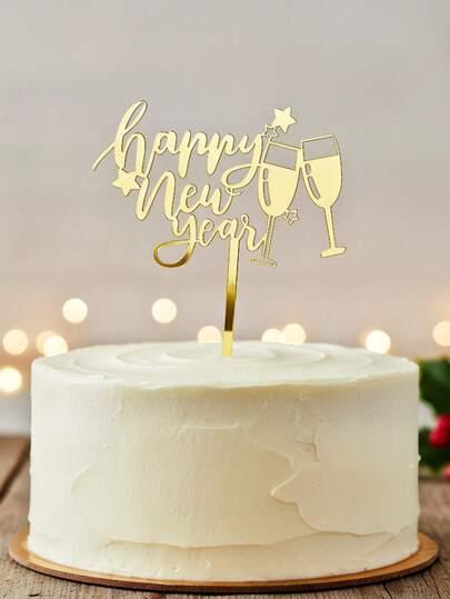 1pc Cake Topper, "Happy New Year" Modern Letter Cake Top Decoration, Happy Birthday Party Cake Decoration Gift, Cake Decoration, Cake Plug-In Cake Decoration, Baking Supplies, Baking Decoration, Cake Supplies, Furniture Kitchen Essentials, Holiday Gifts