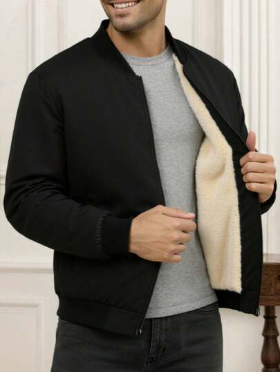Men's Solid Color Zip-Front Lined Jacket