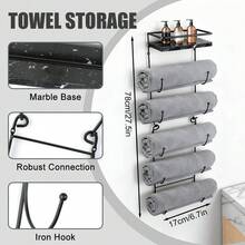 LZYMSZ Wall Mounted Bathroom Towel Rack 5 Tier Design, Metal Rolled Towel Holder With Marble Shelf, Multi Purpose Storage Organizer For Bathroom, Kitchen And Bar Decor, Space Saving Style, Black - 黑色 - 查看 3