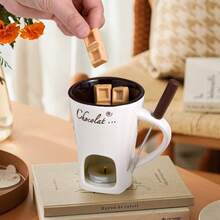 1 Piece Of Multifunctional Ceramic Chocolate Hot Pot Set, Melting Cup With Tea Light, Compact And Portable, Suitable For Indoor Use, Ideal For Chocolate, Cheese, And Caramel – Durable Design With Ease Of Cleaning, Romantic Gift, - Multicolor - View 8