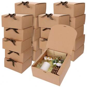 2-pack/5-pack/10-pack/ Presentaskar med lock, bruna presentaskar i bulk med brunt rosettband, frierilåda för brudtärnor för presenter, presentaskar i kraftpapper för bröllop, jul, halloween, dusch, möhippa, bröllop, möhippa, brud, festdekorationer, födelsedag, brudtärnepresenter, bröllopsdekor, bruddusch