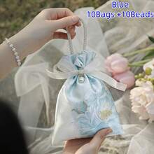10 件婚礼回礼袋，礼品糖果盒，配珍珠和丝带，花卉设计，奢华情人节