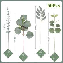 50pcs/25pcs/1pc Artificial Mixed Eucalyptus Branches & Leaves Bulk, 4 Types Fake Green Eucalyptus Leaves Decor Picks, Artificial Green Plant Branches Spray, Suitable For DIY Bouquets, Flower Arrangements, Home Decor - Multicolor - View 13