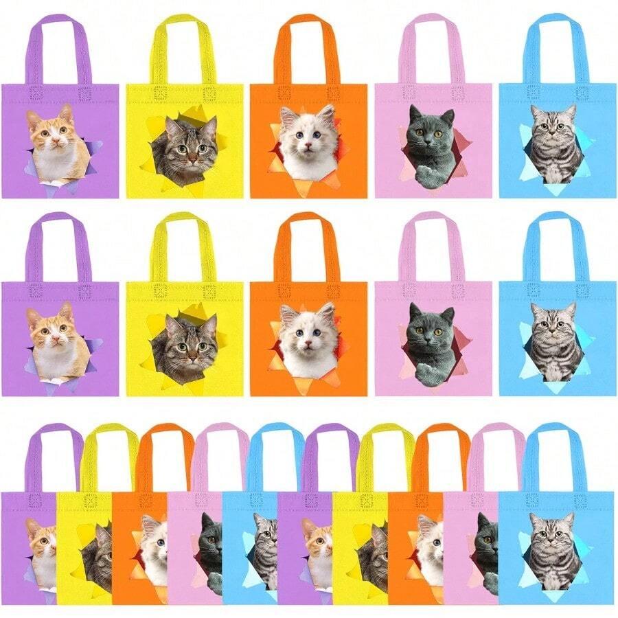 D20 PCS Cat Party Favor Bags Birthday Party Plies Pet Goodie Bags For Cat Theme Birthday Party Classroom Baby Shower Plies - 彩色 - 查看 1