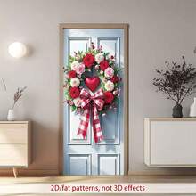 2D Flat, 1 Pc Valentine's Day Heart Wreath Door Hanging, Polyester Rose Garland With Colorful Bows, Multipurpose Indoor/Outdoor Decor - 1PCS - View 5