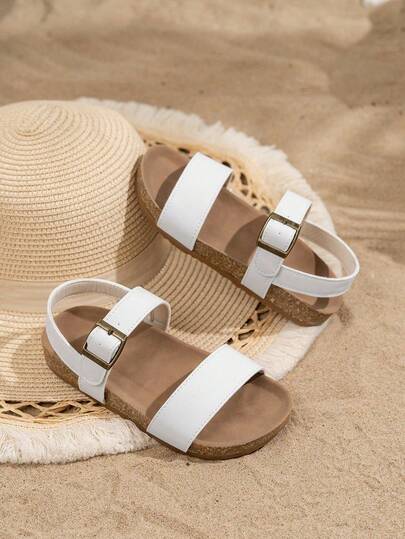 1双简约纯色女童凉鞋，2026新款夏季女童魔术贴软底户外厚底沙滩拖鞋