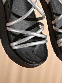 2025 New Thick Sole Sandals For Women, Summer Casual Beach Roman Shoes, Fairy Style - Silver - View 6