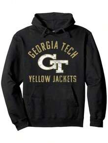Airlia Fran  Georgia Tech Yellow Jacket Pattern  Hoodie - Soft Polyester, Casual Cover Headband  Pocket |     Perfect For Fall And Winter |     Machine Washable |     Ideal For Halloween And Christmas Gifts Halloween, Christmas, Merry Comfortable And Warm Mens Clothes - 黑色 - 查看 1
