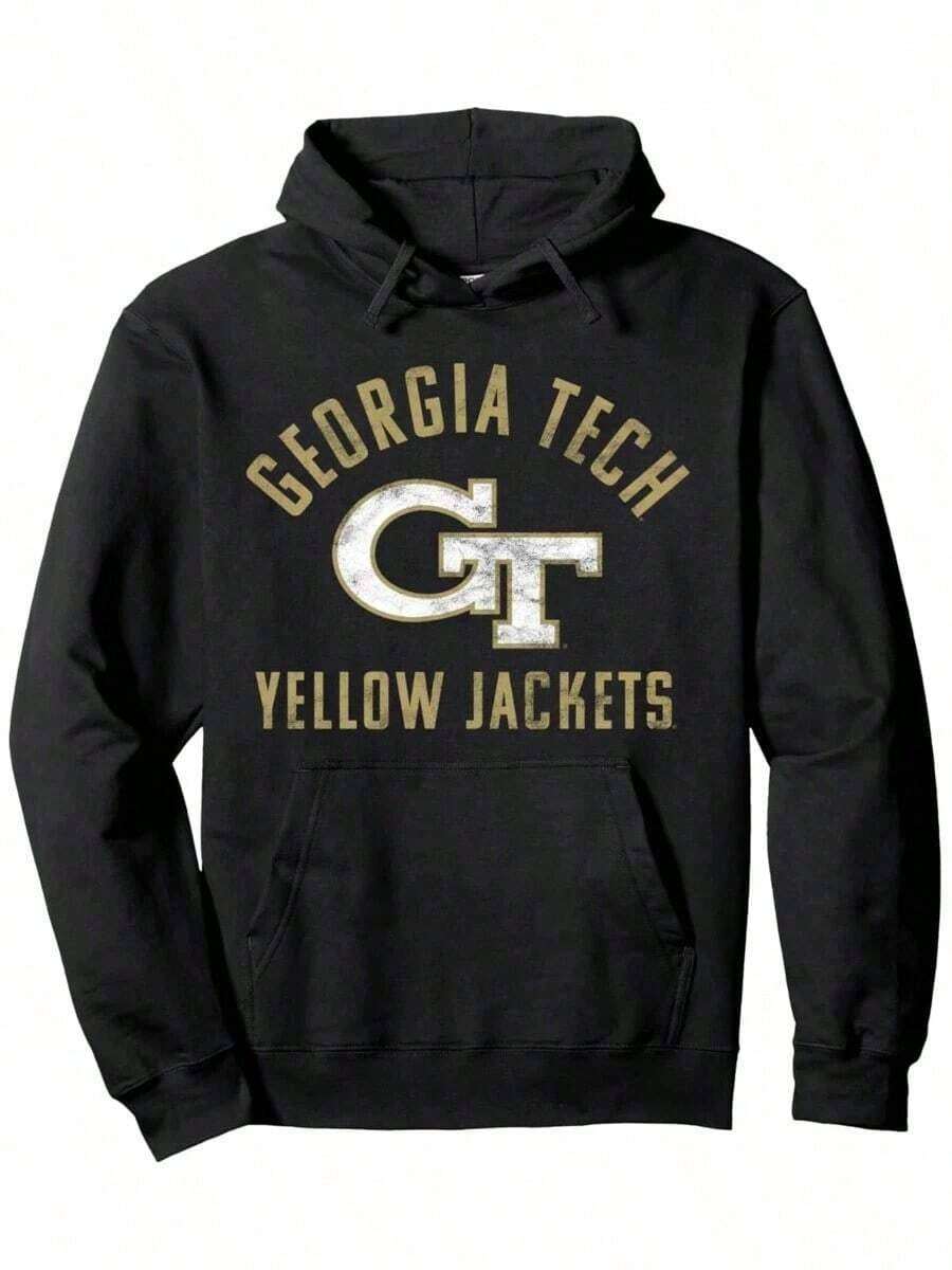 Airlia Fran  Georgia Tech Yellow Jacket Pattern  Hoodie - Soft Polyester, Casual Cover Headband  Pocket |     Perfect For Fall And Winter |     Machine Washable |     Ideal For Halloween And Christmas Gifts Halloween, Christmas, Merry Comfortable And Warm Mens Clothes - 黑色 - 查看 1