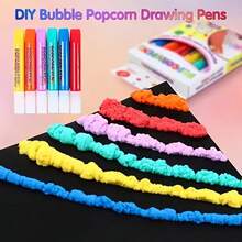 1/3/6pcs Set Magic Lotus Bubble Pens, DIY Popcorn Bubble Drawing Pens, 6 Colors Neon Paint Pens Set, Fluffy Bubble Pens, Suitable For 3D Art Creation, Cultivate Children's Color Matching Ability - Multicolor - View 2
