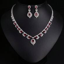 3 件/套全新方晶锆石吊坠项链耳环套装适合女士婚礼、订婚或晚宴礼服珠宝套装配饰