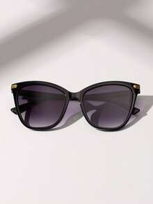 1 Pair Leopard Print Plastic Cat Eye Full Frame Fashion Glasses For Women, Suitable For Tropical Beach Vacation, Singles Party, Club, Family Outing, Outdoor Leisure Activities, Date Outfit - 1pc Black Frame Purple Gray Tablet - View 4