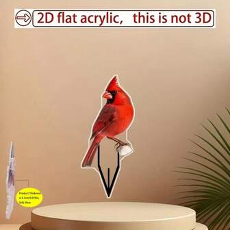 2D立体红色北美红雀鸟花园摆件，适用于花园、后院、露台、盆栽植物和草坪装饰。