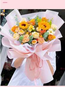 20 tờ/gói giấy gói hoa chống thấm nước màu trơn, giấy bao bì màng mờ, thích hợp cho việc cắm hoa. - Hồng - Xem 9