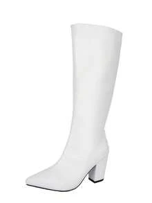 Women's Fashion Minimalist Pointed Toe Mid-Calf Chunky Heel Boots, Western Style