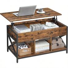 Lift Top Coffee Table For Living Room Industrial Coffee Table With Hidden Compartments And Storage Shelf Steel Frame 50 X 100 X 49-62 Cm Rustic Brown And Ink Black ULCT202B01 - RusticBrownInkBlack - View 2