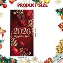 2D涤纶门饰横幅,1件装,2026新年快乐红色金色花卉数字门帘 - 酒红色和金色婚礼/派对拱门装饰,带2026数字,可作新年夜、生日墙面背景装饰,2D平面风格 - 彩色 - 查看 5