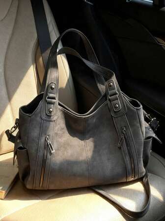 1 st vintage handväska med stor kapacitet, vintage PU axelväska, damväska och plånbok