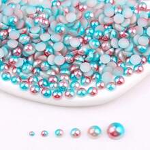 Fancy Multi Rainbow Colors, 2MM-10MM, 7 Sizes , Flatback Half Round ABS Pearls , Glue On Jewelry Beads Stones Diamond 3D Pattern Design Accessories Glitter Manicure Decal Decorations For Clothes,Bag,Shoes,Cups,Phone Covers,Handicrafts,Diy Trim.